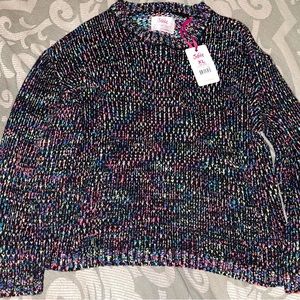 Justice Girls Black Colorful Sweater Chenille Cable Knit Pullover Long Sleeve.